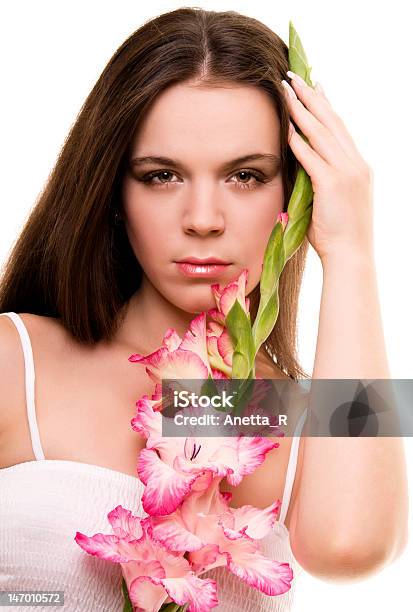 Donna Con Gladiolo - Fotografie stock e altre immagini di Adulto - Adulto, Beautiful Woman, Bellezza