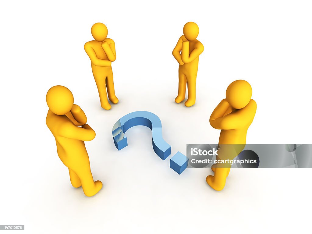 Four Man and Question Symbol 3d image of Four man and Question symbol. Adult Stock Photo