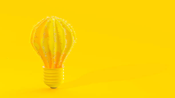 istock Yellow bulb shaped cactus on yellow background. Designed in minimal concept. 1470110547