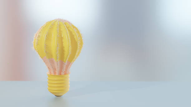Yellow Pink bulb shaped cactus. Designed in minimal concept.