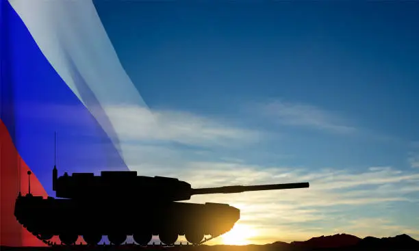 Vector illustration of Silhouette of a main battle tank on a battlefield