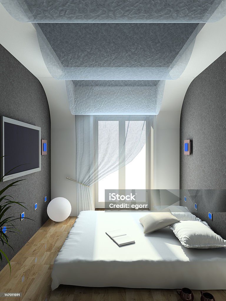 3 D render intérieur moderne D'une chambre à coucher - Photo de A la mode libre de droits