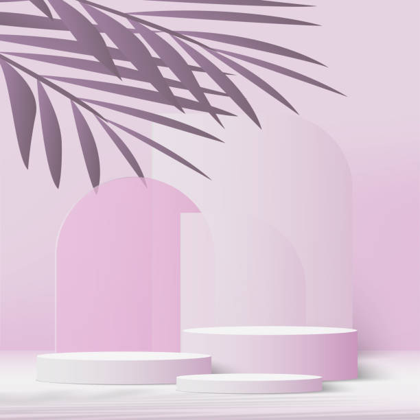 istock 3d pink color podium and minimal pink color wall scene. 3d podium minimal abstract background. Pastel color abstract room design. Vector 1470116493