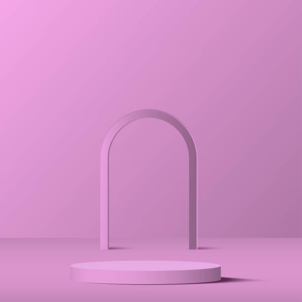 istock 3d pink color podium and minimal pink color wall scene. 3d podium minimal abstract background. Pastel color abstract room design. Vector 1470117235