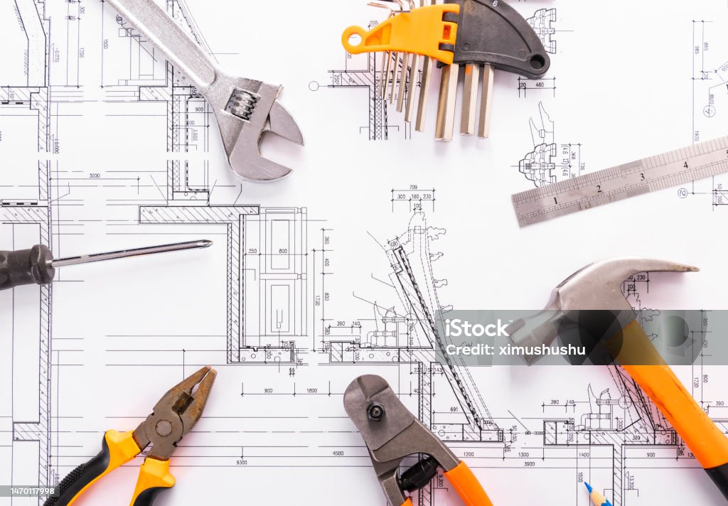 Building/tools Drawinhs Engineering Drawings And Tools Stock Photo - Download Image Now ...
