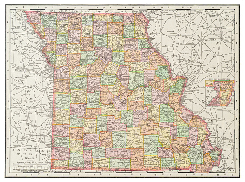 Map of the state of Missouri, USA 1899