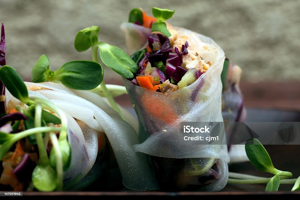 Fresh Thai Spring Rolls plate of fresh thai spring rolls with chicken and crab. shot with a shallow depth of field. Thai Food Stock Photo