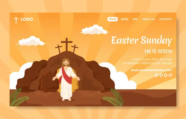 Vector illustration of Happy Easter Sunday Day Social Media Landing Page Hand Drawn Template Background Illustration