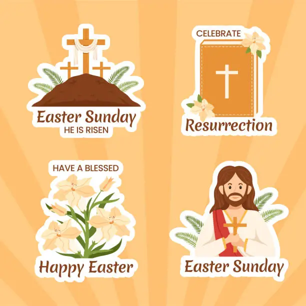 Vector illustration of Happy Easter Sunday Day Label Flat Cartoon Hand Drawn Templates Background Illustration