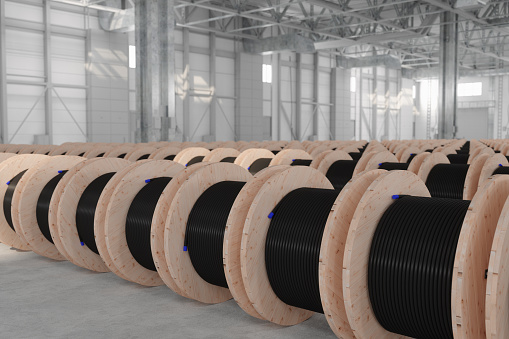 Close-up View Of Coil Wire Spools In Warehouse