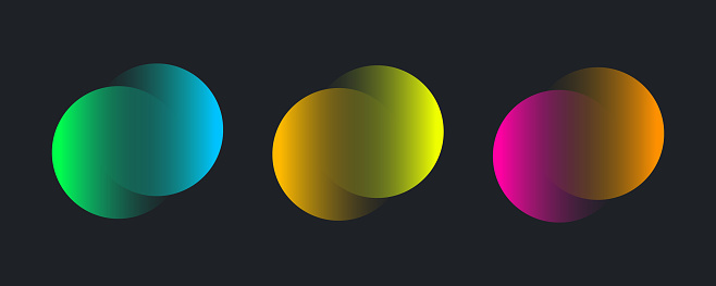 Transparent gradient graphic design element, abstract circles. Connected round shapes for corporate identity. Abstract transparent symbol of connected circles
