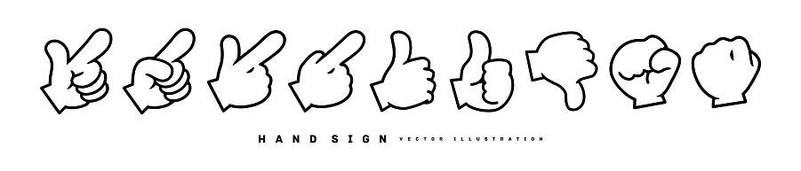 hand sign icon set like good nice bad check point punch hand