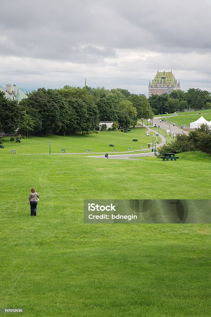 Quebec City - The Plains of Abraham The historic Plains of Abraham extend to the historic Old City of Quebec, whose skyline is dominated by the famous Chateau Frontenac Hotel. Canada Stock Photo