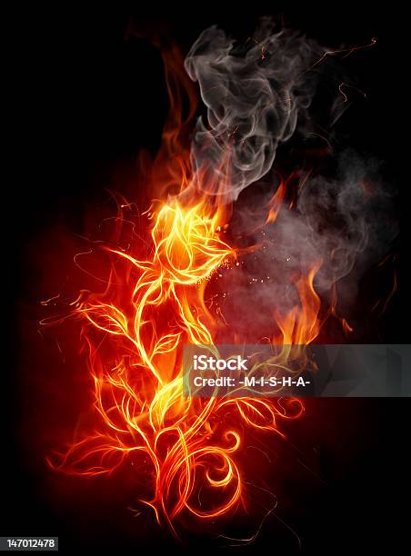 Fire Rose Stock Photo - Download Image Now - Branch - Plant Part, Fire - Natural Phenomenon, Painting - Art Product
