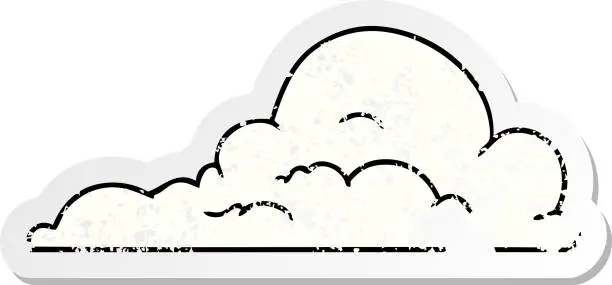 Vector illustration of hand drawn distressed sticker cartoon doodle of white large clouds