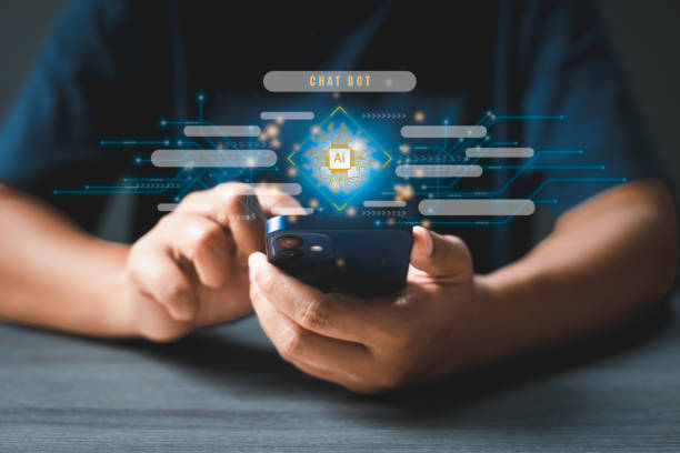 istock Pointing finger on smartphone digital AI chatbot communicate and interact helping business. Robot application, conversation assistant, digital chatbot virtual screen. Artificial intelligence system. 1470131057