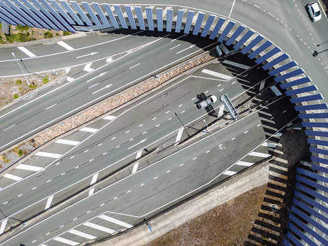 Drone view of road network and traffic interchange, Brisbane, Australia