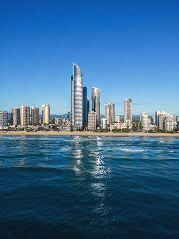 Early morning drone view of the Gold Coast skyline, Queensland, Australia