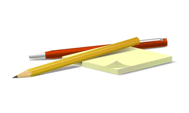 Vector illustration of Concept pen. pencil and notebook on white background. Vector clipart