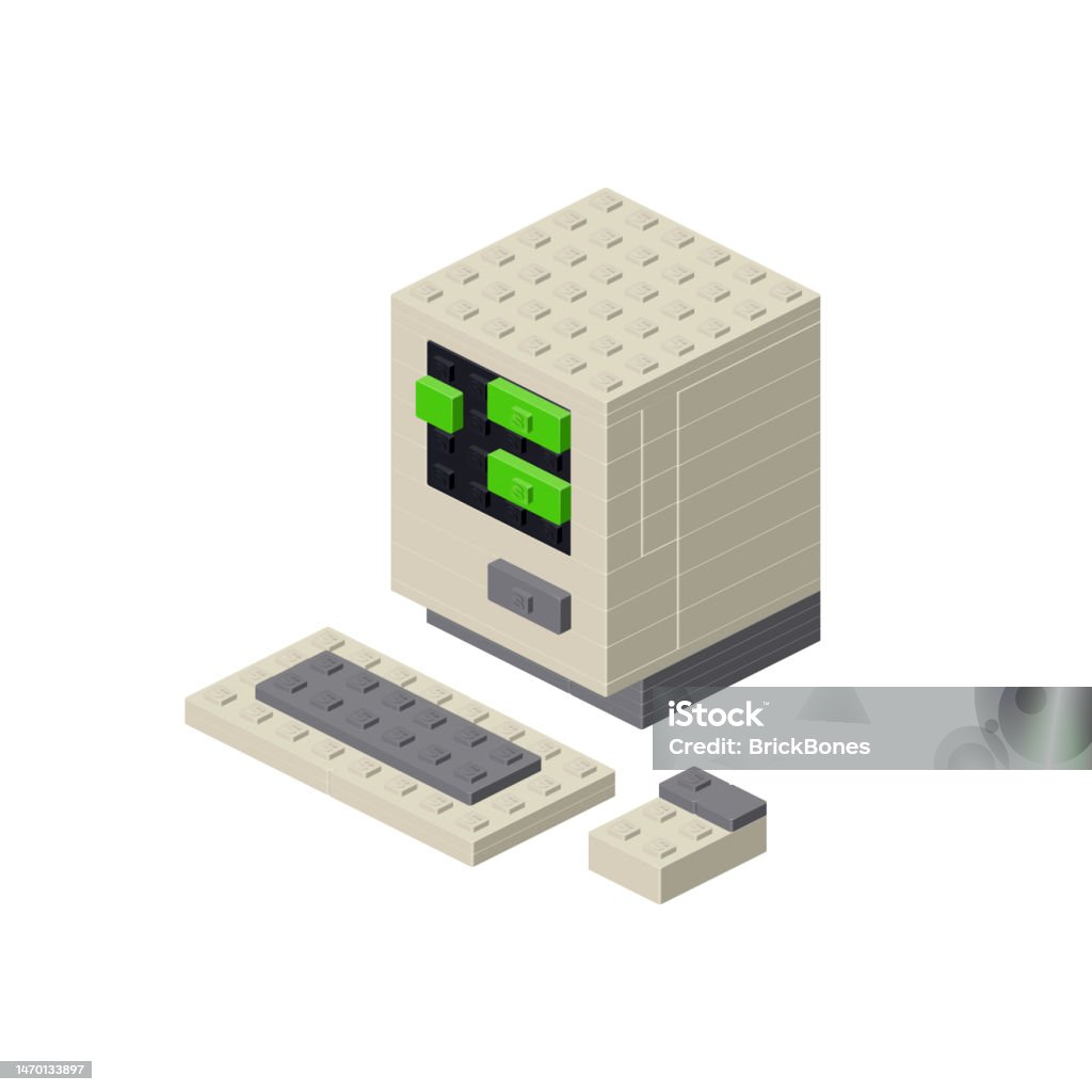 Retro Computer 80s In Isometry On A White Background Vector Clipart ...
