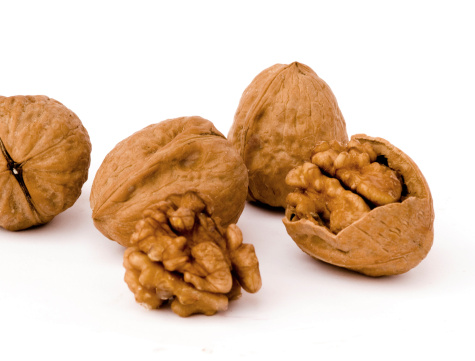 Walnuts on white background