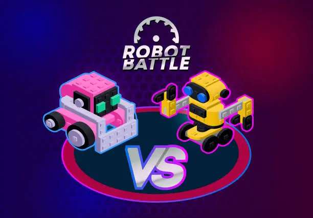 Vector illustration of Poster template for the battle of homemade robots. Vector clipart