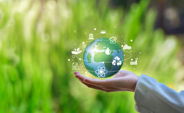 istock Hands Holding Globe with icon In Green Forest - Environment Concept , ESG icon concept. Environment, society and governance. 1470140875