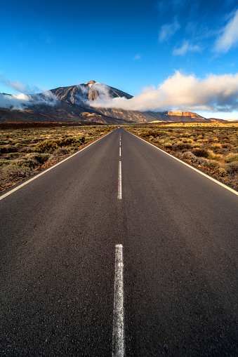 asphalt road leads exactly to the Teide
