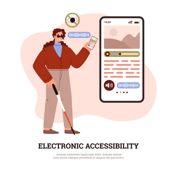 ilustraciones, imágenes clip art, dibujos animados e iconos de stock de accesibilidad electrónica para personas ciegas y con discapacidad visual, vector plano. - accesibilidad para discapacitados