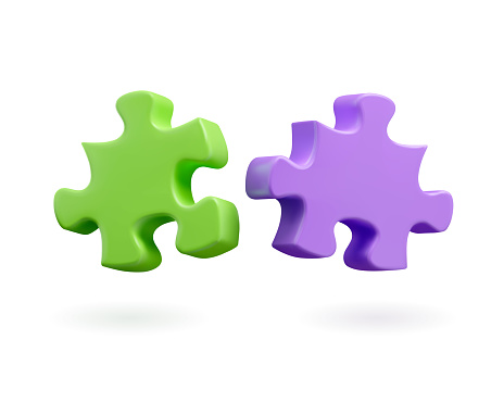 Puzzle vector icon. 3d style jigsaw pieces connecting together. Partnership or teamwork illustration, isolated on white background