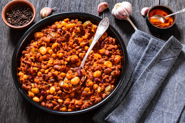 istock Beans and Sausage bake in baking dish, top view 1470143806