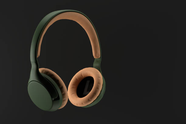 istock Dark green wireless headphones with light leather elements, concept. 3D illustration 1470145024