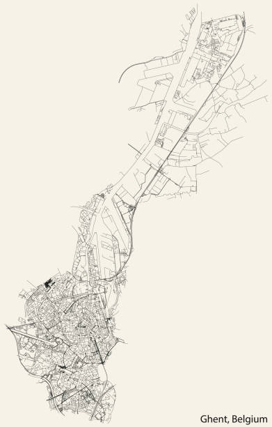 street roads map of the ghent municipality, ghent - 比利時皇室 幅插畫檔、美工圖案、卡通及圖標