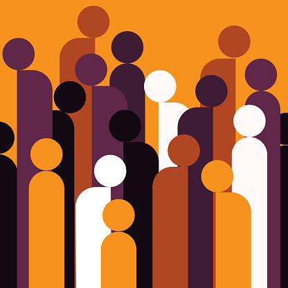 Geometric illustration of a crowd of human figures