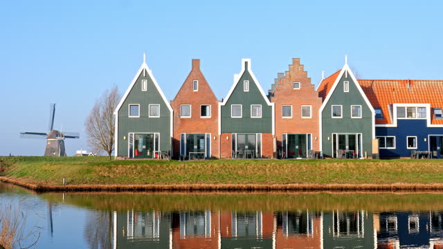 Volendam - small historical Dutch village. Static shot.