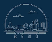 istock Reno - Cityscape with white abstract line corner curve modern style on dark blue background, building skyline city vector illustration design 1470147980