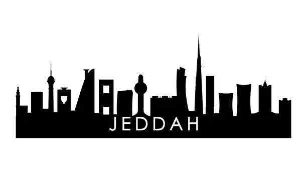 Vector illustration of Jeddah skyline silhouette. Black Jeddah city design isolated on white background.