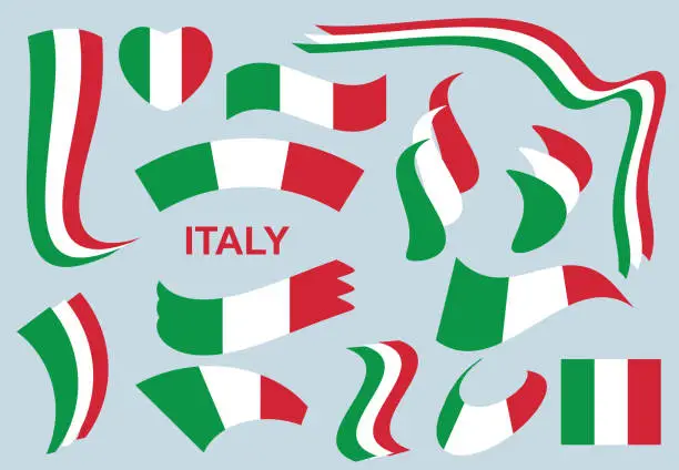 Vector illustration of flag of Republic of Italy - vector curved shapes