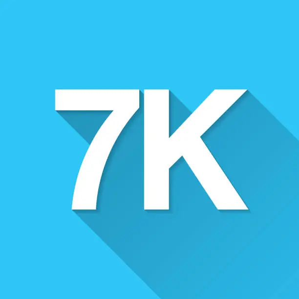 Vector illustration of 7K, 7000 - Seven thousand. Icon on blue background - Flat Design with Long Shadow
