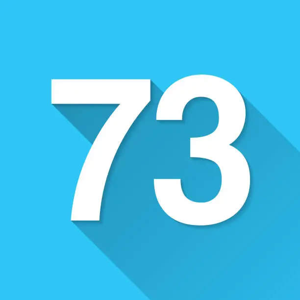 Vector illustration of 73 - Number Seventy-three. Icon on blue background - Flat Design with Long Shadow