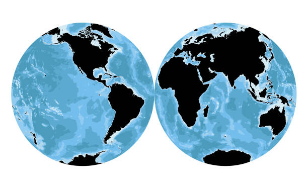 illustrations, cliparts, dessins animés et icônes de silhouette très détaillée de la carte du monde en forme de globe terrestre. projection globulaire nicolosi – plate. - globular