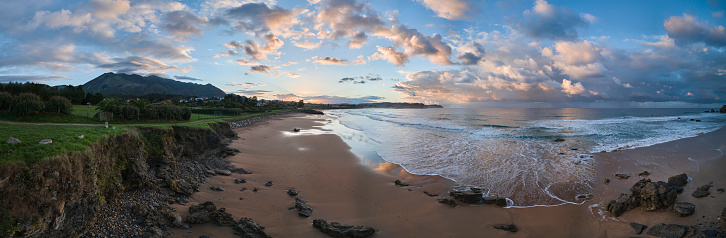 photo at sunset on Moracey beach located in Caravia, Asturias