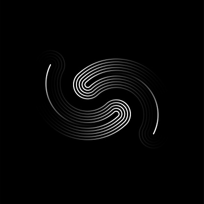 black and white vector illustration turning radial wavy circle pattern,yin and yang sign