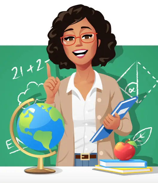 Vector illustration of Young Female Teacher Explaining