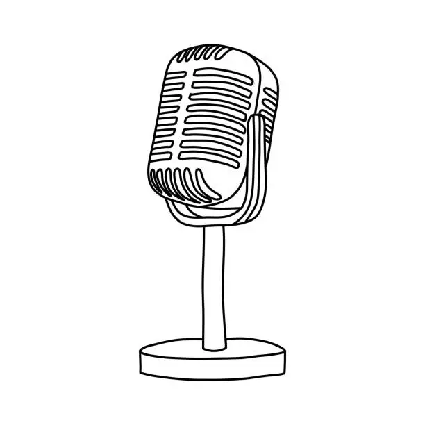 Vector illustration of Microphone Doodle Icon. Hand Drawn Symbol Vector