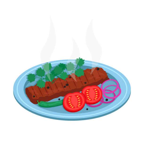 адана кебаб - cooked barbecue eating serving stock illustrations