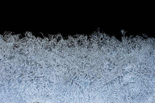 Closeup of frost on the car windshield