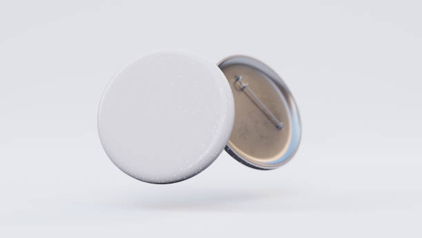 istock White round badge pin mockup on white background. circle pin template. 1470158844