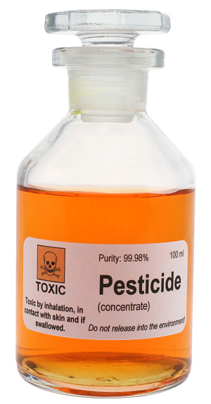 Conceptual photo of a pesticide, represented as a dangerous chemical. With clipping path. Pesticide is a substance used to control organisms considered harmful. Because of their toxicity they can present danger to consumers and agriculture workers. They are also an important cause of water pollution.