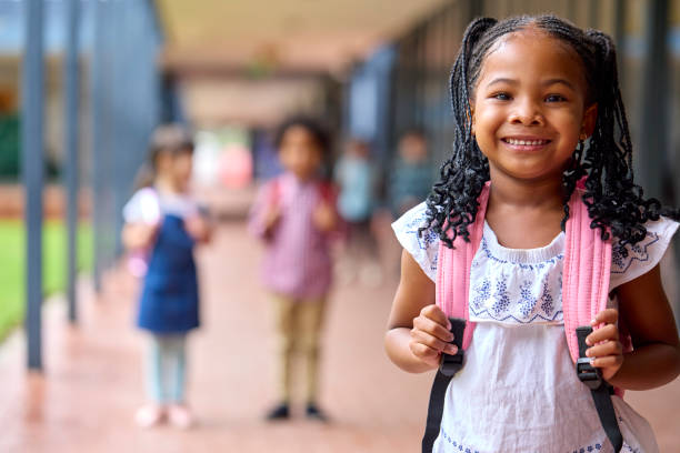 istock Portrait Of Smiling Female Elementary School Pupil Outdoors With Backpack At School 1470158905
